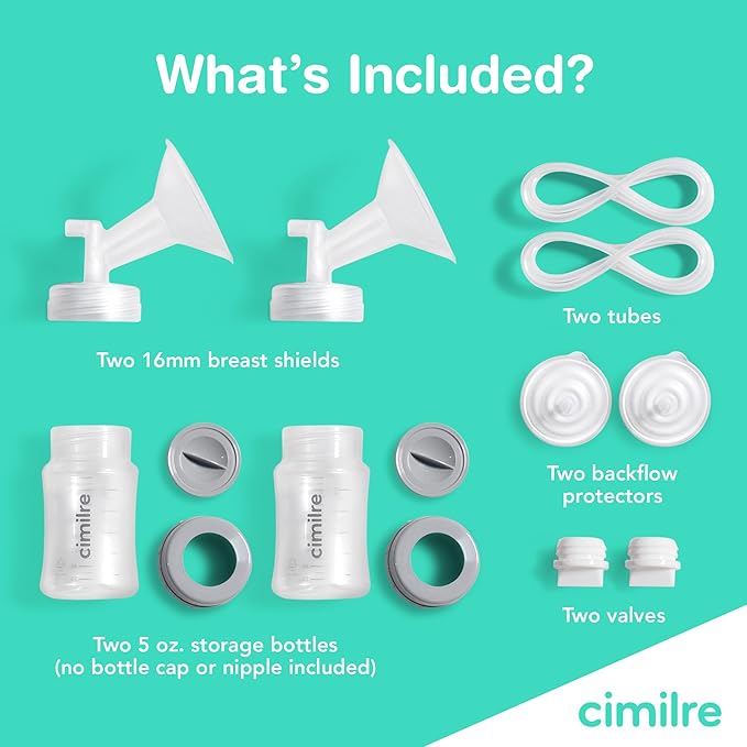 Cimilre 16MM Breast Milk Collection Kit, Double Pumping Breast Milk Collector Kit to Store Breast Milk, Includes Breast Shields, Valves, Backflow Protectors & Bottles