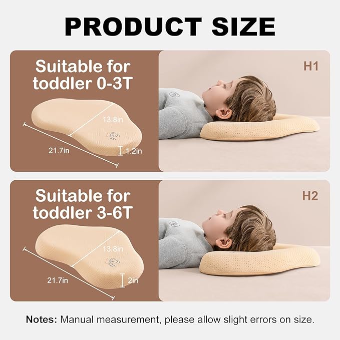 Reidio 1pc Toddler Silicone Pillow Breathable Toddler Pillow with Removable Cotton Pillowcase Kids Pillows for Sleeping Machine Washable (Blue, H2)