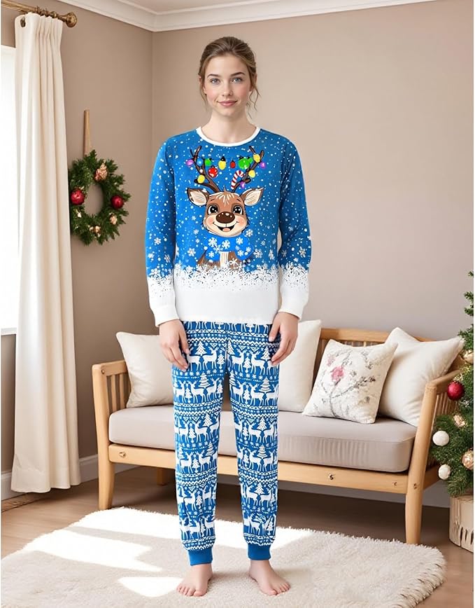 Awoscut Christmas Family Matching Pajamas Christmas Pjs Holiday Nightwear Sleepwear Sets Long Sleeve Pjs
