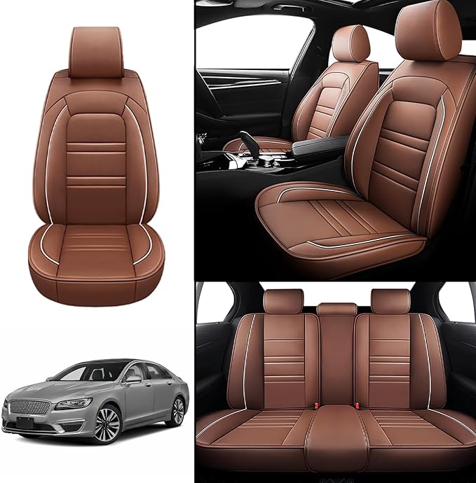 Seat Covers for Lincoln mkz 2011-2020 | 5-Seats Leather Seat Covers, Easy to Install Automotive Seat Covers Full Set (Full Set, Coffee)