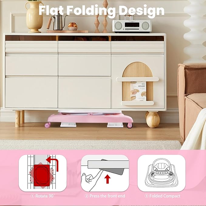 5-in-1 Baby Walker, Baby Walkers for Boys Girls 6-12 Months, Foldable Activity Walker, Toddler Infant Walker with Bouncer, Adjustable Height, Removable Footrest, Feeding Tray, Music