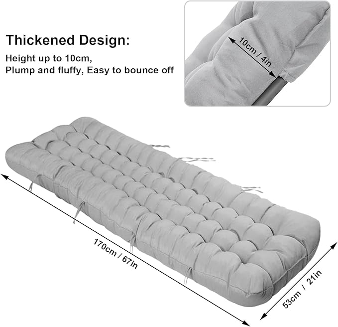 ERWUDEling Outdoor Chaise Lounge Chair Cushion 67 x 19 Inch - 4" Thick Waterproof Zero Gravity Pad Non-Slip 7D PP Cotton with 8 Ties, Machine Washable for Patio/Home/Office (Gray)
