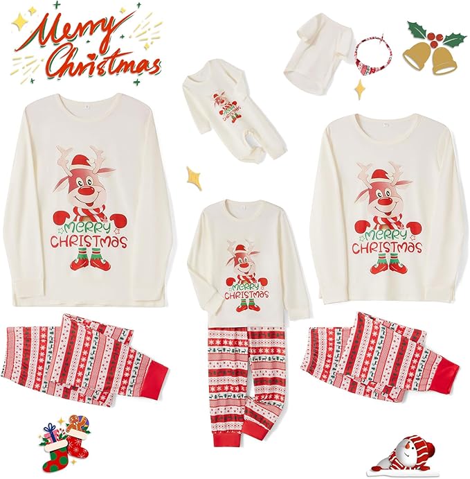 Awoscut Christmas Family Matching Pajamas Christmas Pjs Holiday Nightwear Sleepwear Sets Long Sleeve Pjs