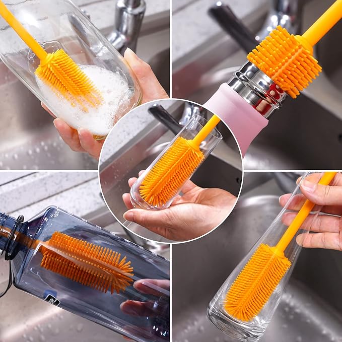 Silicone Bottle Brush, Water Bottle Cleaner Brush with Long Handle, Perfect for Cleaning Narrow Neck Containers, Vacuum Sports Bottle, Tumblers, Flask, Glassware (1 Pack, Turquoise)