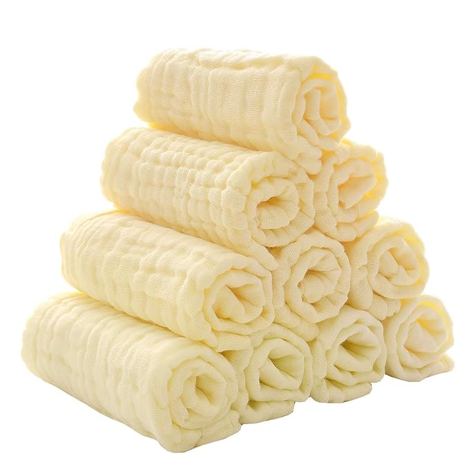 MUKIN Baby Washcloths - Natural Cotton Baby Wipes - Soft Newborn Baby Face Towel for Sensitive Skin- Baby Registry as Shower, 10 Pack 12x12 inches