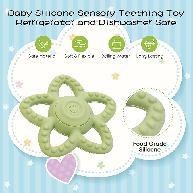Vibrating Sensory Chew Toy, Teether Teething Toys for Baby 6-18 Months, Sensory Toys for Kids with Autism&Toddler Travel Essential - 3X Vibration Settings, Gifts for Boys Girls