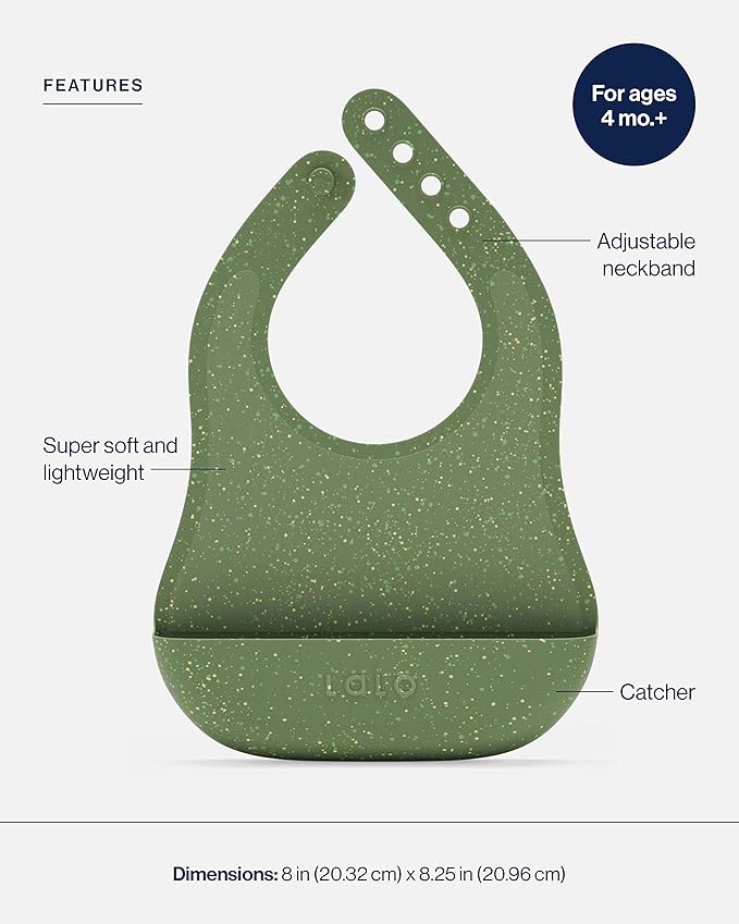 Lalo The Bib - Waterproof, Non-Toxic Silicone Baby Bib with Adjustable Neck Band & Silicone Food Pouch Catcher, Set of 2