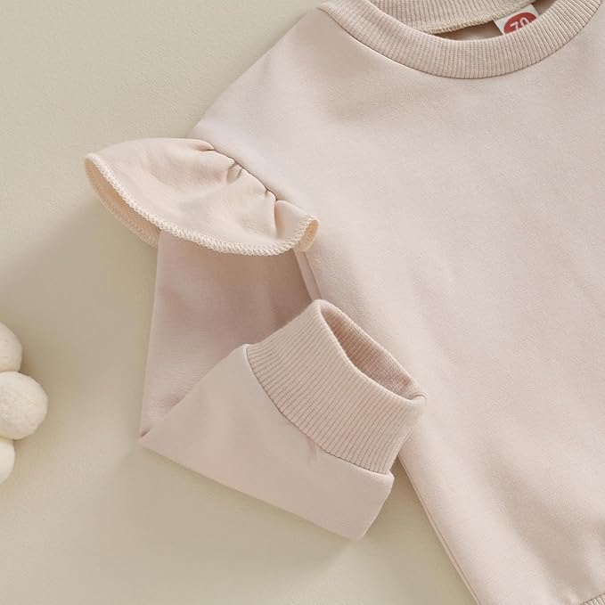 Fernvia Toddler Baby Girl Clothes 3 6 9 12 18 24 Months Fall Outfits Solid Long Sleeve Sweatshirt Tops + Pants Set