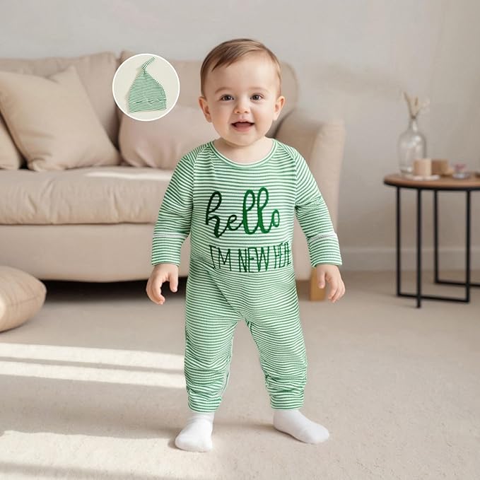 Fernvia Newborn Baby Boy Clothes Letters Print Bodysuit 3 6 9 12 18 Months Long Sleeve Jumpsuit with Hat 2PCS Outfits Set