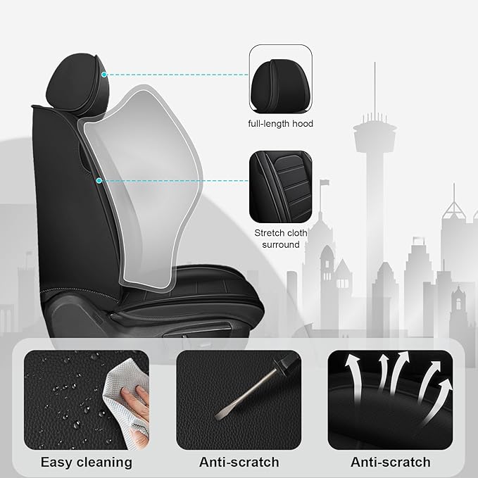 JOJ Car Seat Cover Fit for Toyota Highlander 2001-2025,7 Seat Car Seat Cover,No-Slip Waterproof Breathable Faux Leather Automotive Seat Covers Auto Interior Covers,Full Set,Black