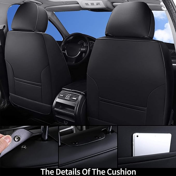Coverado Car Seat Covers Full Set, Seat Covers for Cars, Black Car Seat Covers Front Seats and Back Car Seat Protector Waterproof, Leather Car Seat Cushion Universal Fit for Most Cars
