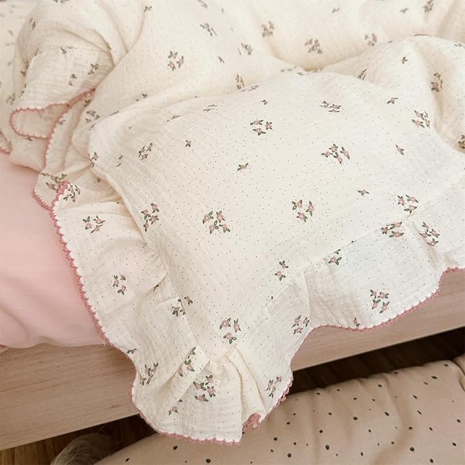 AOJIM Cotton Muslin Kids Toddler Pillowcase with Floral Print Patterns for Room Decor Super Soft Nursery Bedding Pillow Cover for Girls Boys Durable Baby Travel Pillowcase, Machine Washable, 26*20''
