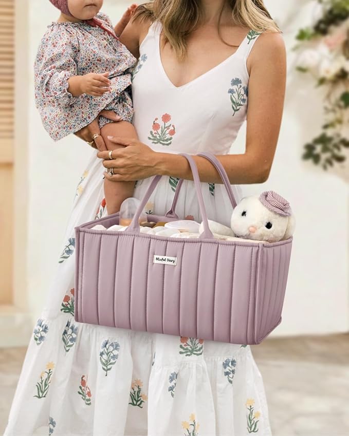 Blissful Diary Baby Diaper Caddy Organizer, Stylish Storage Basket for Newborn Essentials and Diaper Station, Gift for Baby Shower and Registry Must-Have, Mauve Pink