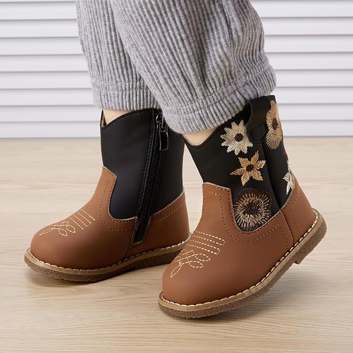 BMCiTYBM Baby Cowboy Cowgirl Boots Infant Western Shoes Boys Girls Round Toe Boots All Seasons 6-24 Months