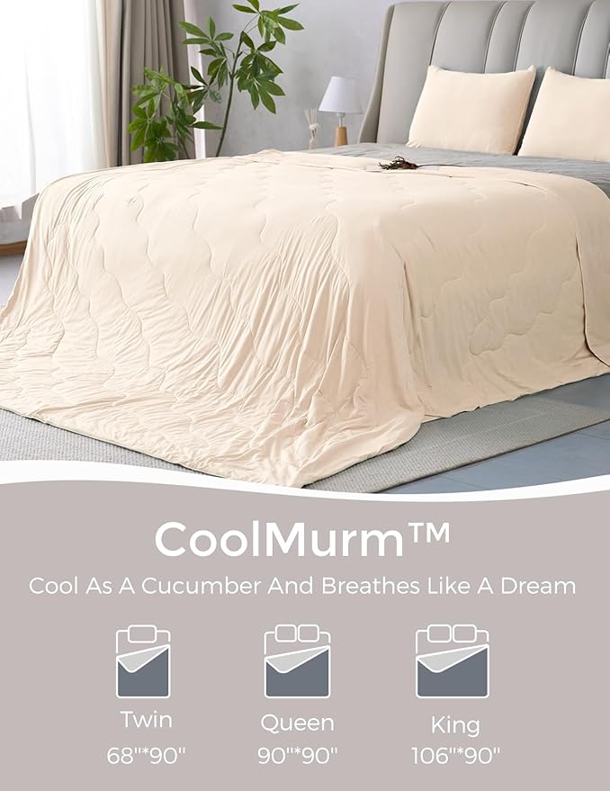 Momcozy Life CoolMurm Cooling Comforter for Hot Sleepers, Twin/Twin XL 68" x90” Soft Breathable Pregnancy Cooling Blanket, 3-Second Cooling, 8 Hours+ Stay Cool All Night, Beige Yellow
