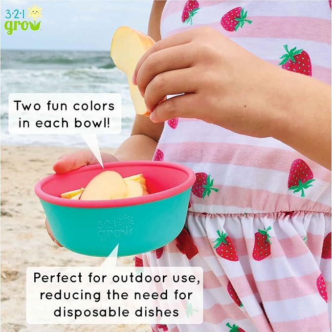 Silicone Easy Scoop & Hold Bowl Set – Adaptive Baby & Toddler Feeding Bowls with Clip-On Rim and Handle – Helps Build Independence & Coordination – 2 Pack – Dishwasher Safe (Watermelon)