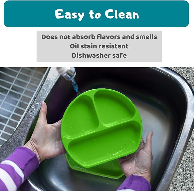 Silikong Suction Plate for Toddlers | BPA Free, 100% Food-Grade Silicone | Microwave, Dishwasher and Oven Safe | Stay Put Divided Baby Feeding Plates