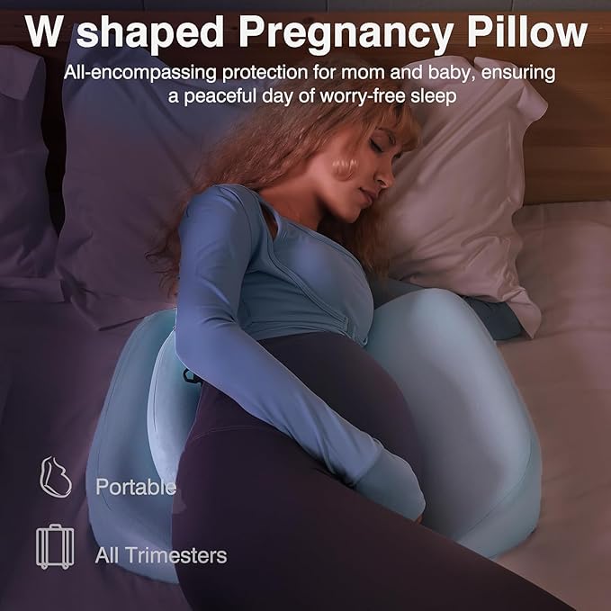 Pregnancy Pillows for Sleeping, Upgraded Memory Foam Maternity Pillow, Pregnancy Wedge Pillow for Pregnant Women with Cooling Removable, Washable Cover, Support for Belly,Back (Blue)