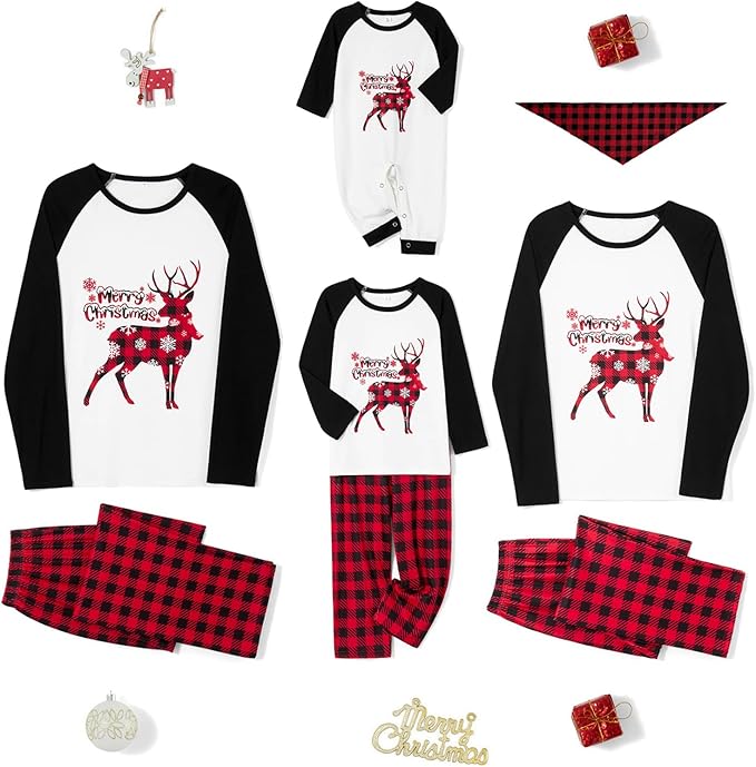 Awoscut Christmas Family Matching Pajamas Christmas Pjs Holiday Nightwear Sleepwear Sets Long Sleeve Pjs