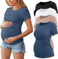 Huukeay 4 Pack Women's Maternity Shirts, Crew Neck Maternity Top Short Sleeve Casual Cotton Tee Side Ruched Pregnancy Clothes