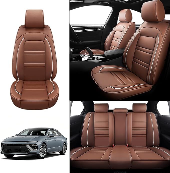 Seat Covers for Hyundai Car Sonata 2002-2025 | 5-Seats Leather Seat Covers, Easy to Install Automotive Seat Covers Full Set (Full Set, Coffee)