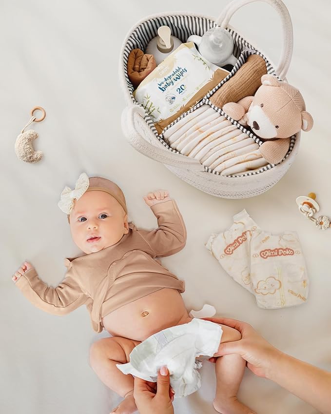 Maliton Baby Diaper Caddy Organizer, Cotton Rope Diaper Caddy Basket, Large Storage Basket for Newborn Boys and Girls, Gift for Baby Shower List, Newborn Essentials