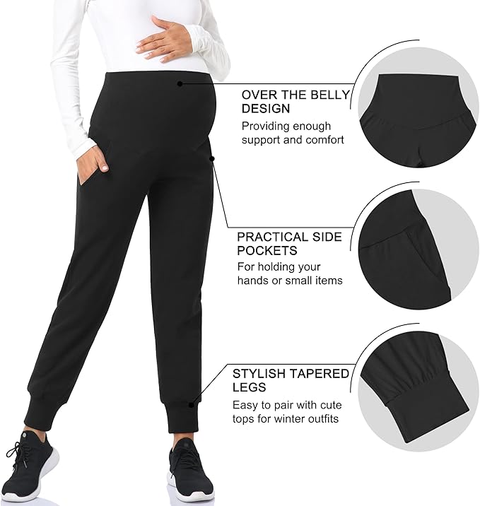 AMPOSH Women's Maternity Pants Stretchy Lounge Workout Pants Casual Loose Comfy Pregnancy Joggers with Pockets