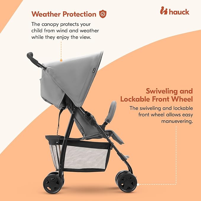hauck Lightweight and Compact Travel Baby/Toddler Foldable Stroller, Sport, Grey