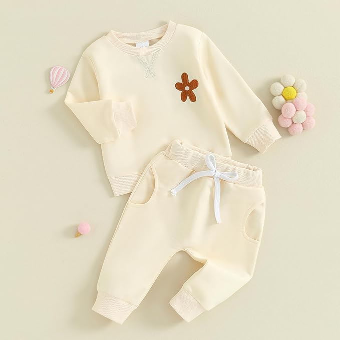 Fernvia Toddler Baby Girl Clothes 3 6 9 12 18 24 Months Fall Outfits Solid Long Sleeve Sweatshirt Tops + Pants Set
