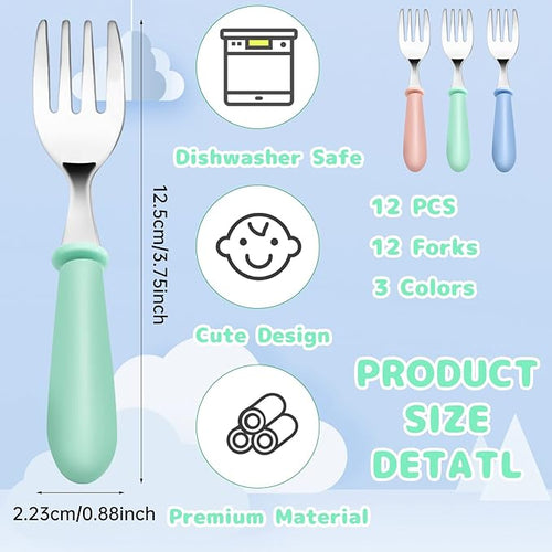 12PCS Toddler Forks Toddler Utensils,Stainless Steel Baby Forks,Kids Silverware Children's Cutlery Set for Self Feeding,BPA Free Kids Flatware Metal Forks for Boys Girls Safe Dining(Mixcolor 12 Forks)