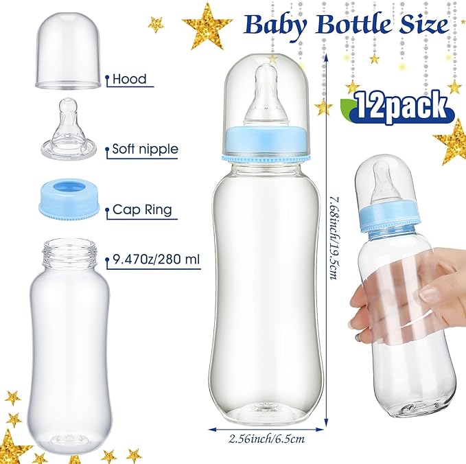 TrelaCo Star Cool Baby Shower Games Bottle Chug Sign Wooden Twinkle Moon and Star Gift Sets Gender Reveal Party Favors and 12 Pcs Baby Bottle Shower Favor for Gender Reveal Game