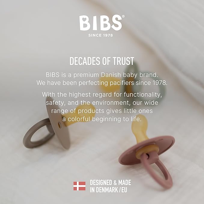 BIBS Pacifiers Colour Collection | Natural Rubber Baby Pacifier | Round Nipple | Set of 2 BPA-Free Soothers | Made in Denmark | 6+ Months (Pack of 2) | Ivory