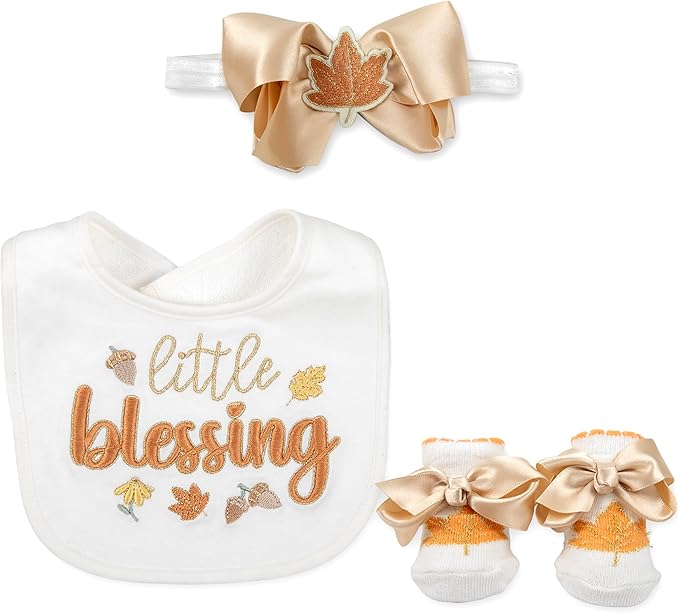 Baby Bib, Booties & Headwear Gift Set – 3 Piece Outfit for Boys & Girls – Halloween, Fall, Thanksgiving, Football & Christmas