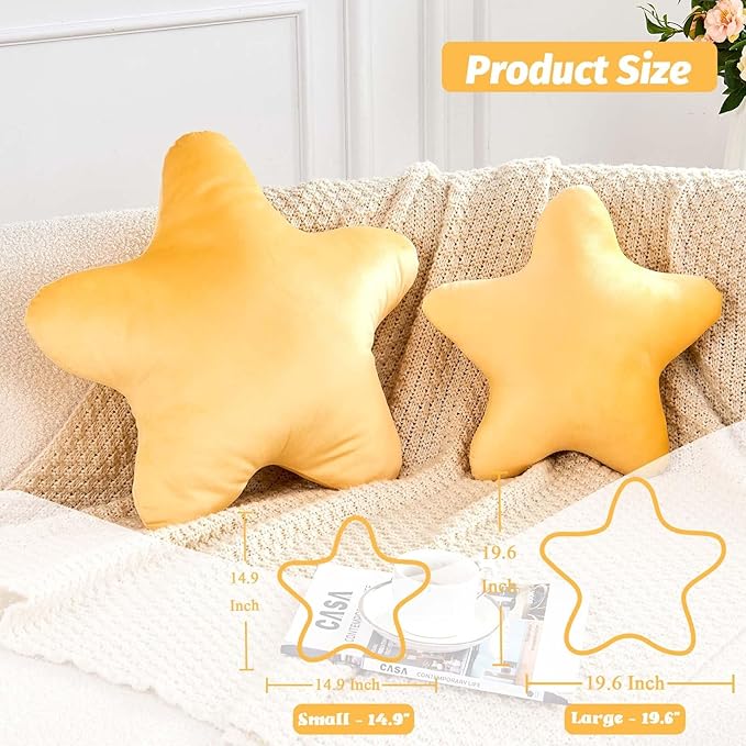 Yellow Star Throw Pillow, Cute Star Pillow Room Decor, Soft 19.6" Star Shaped Decorative Throw Pillow for Bedroom, Star Plush Floor Cushions Pillows
