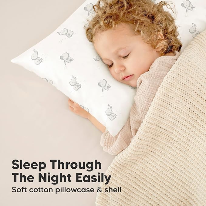 Toddler Pillow with Pillowcase - 13x18 My Little Dreamy Kids Travel Bed Pillows for Sleeping, Organic Cotton Small Pillowcase, Soft & Breathable, Machine Washable, Toddlers 2-5 Years Old (Elly)