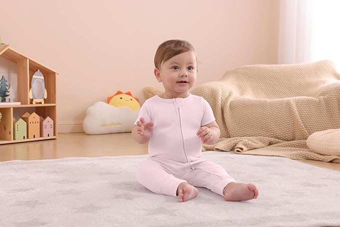 GUISBY Footless Short Sleeve Baby Pajamas with Zipper Cotton Infant Sleepwear