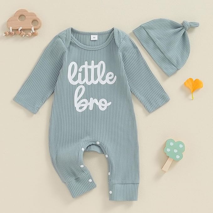 Fernvia Newborn Baby Boy Clothes Letters Print Bodysuit 3 6 9 12 18 Months Long Sleeve Jumpsuit with Hat 2PCS Outfits Set