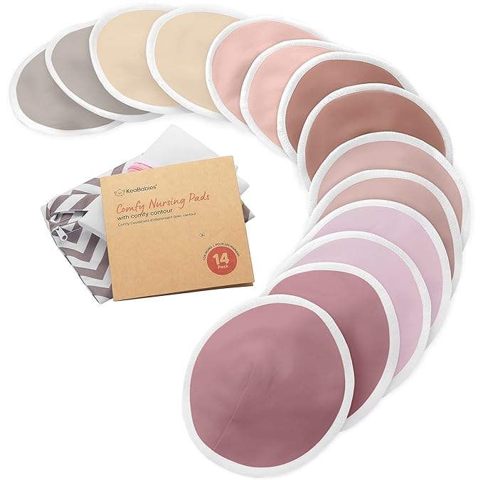 Organic Nursing Pads - 14 Washable Viscose Derived from Bamboo Breastfeeding Pads, Wash Bag, Reusable Breast Pads for Breastfeeding, Nipple Pads for Breastfeeding Essentials(Plum, XL 5.5")