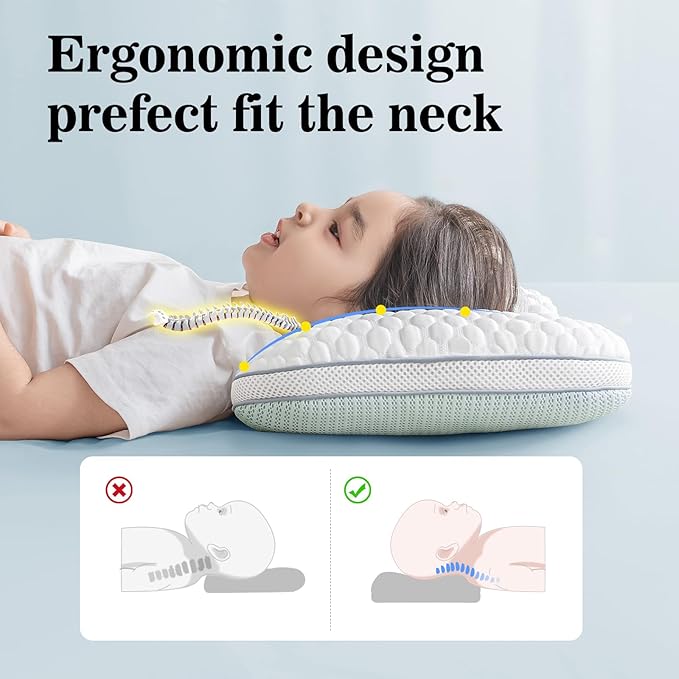 Reidio Toddler Pillows Double Sided Cooling Fabric & Breathable Mesh Kids Pillow Dual Heights Toddler Ergonomic Design Advanced Hose Filler Machine Washable (Rose, H2)