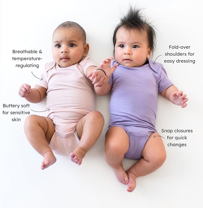 KYTE BABY Unisex Bodysuits, 2-Pack Short Sleeve Baby Bodysuits, 97% Rayon made from Bamboo, 3% Spandex