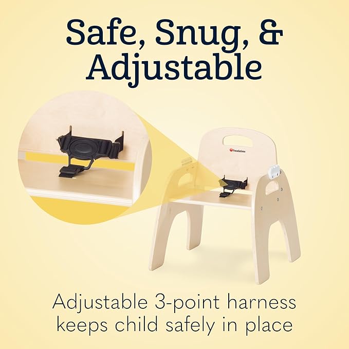 Foundations Easy Serve 5" Wood Feeding Chair for Toddlers, Adjustable Harness, Removable Dishwasher Safe Tray, “No Tip” Base, Baltic Birch Plywood