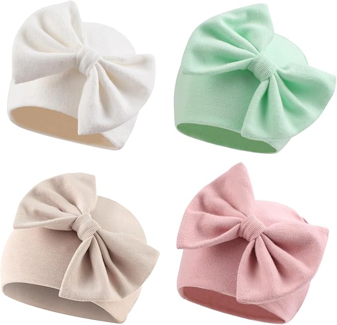 Bamery Newborn Baby Girl Hat Cotton Baby Bow Beanie Preemie Hats Spring Infant Hats for Girls 0-12 Months