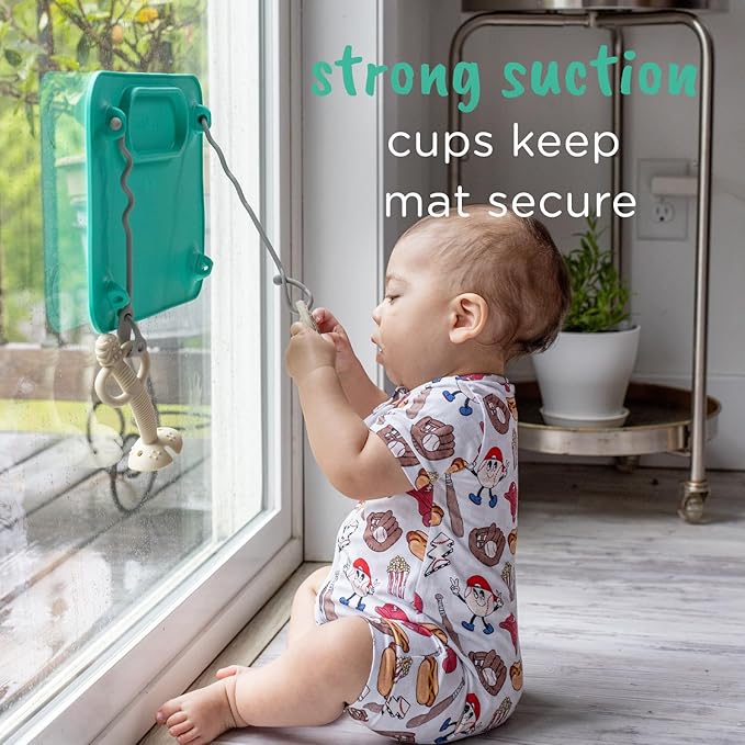 BUSY BABY Silicone Mat - New and Improved Suction Cups, 4 Straps to Secure Baby Essentials, Self Feeding, Baby Led Weaning, Travel Sleeve Included (Spearmint)