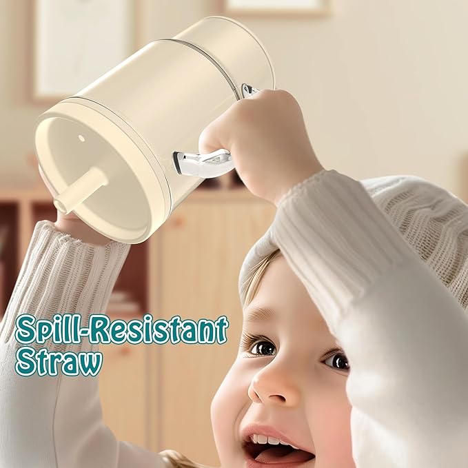 Toddler Cups – 9 oz Adorable Miniature Tumbler with Leak-Resistant Straw and Toddler-Friendly Handle, Encourages Hydration, Easy to Clean, Sippy cups for Toddlers 1-3，BPA Free silicone (Cream)