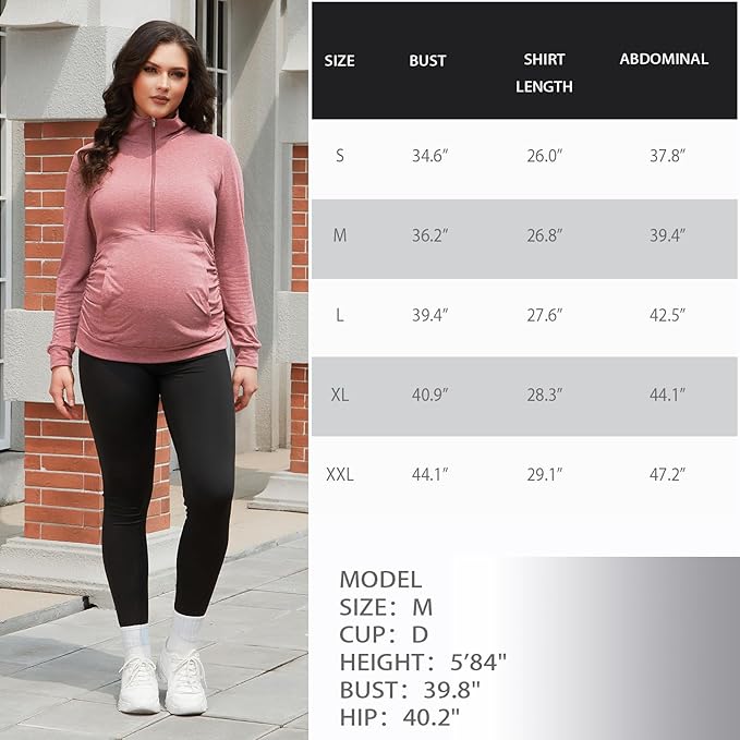 GINKANA Maternity Women's Long Sleeve Shirt Half Zipper Lapel Lightweight Casual Maternity Pullover with Pockets