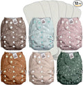 Mama Koala 3.0 Pocket Cloth Diapers for Babies with Suede Cloth Lining, 6 Pack with 6 4-Layer Natural Diaper Inserts - Reusable and Washable Pocket Diapers (Simply Neutral)
