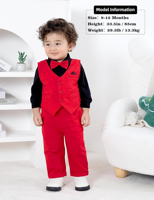 A&J DESIGN Baby Boy Suits Clothes Infant Toddler Formal Gentleman Outfits, Dress Shirt + Vest + Bow Tie + Pants Wedding Set