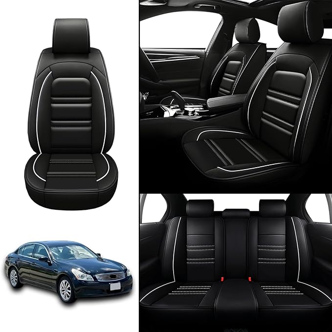 Seat Covers for Infiniti g35 2003-2008 | 5-Seats Leather Seat Covers, Easy to Install Automotive Seat Covers Full Set (Full Set, Black&White Line)