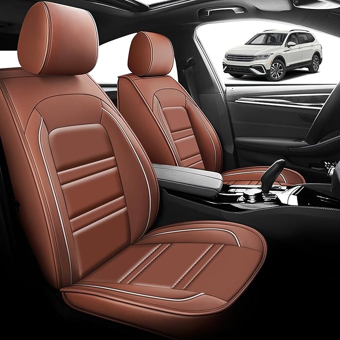 Seat Cover for VW Car tiguan 2009-2025 | Car Seat Covers Front Seats, Waterproof Seat Protectors, Automotive Front Seat Covers (Front Seat, Coffee)