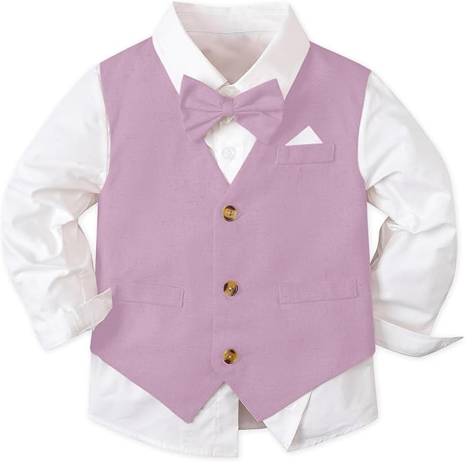 SANGTREE Boys Cotton Linen Suit Formal Set Baby Clothes Boy Gentleman Wedding Ring Bearer Outfits, 3 Months - 9 Years